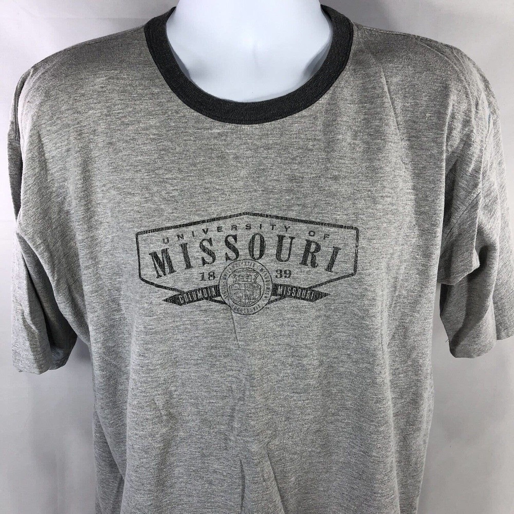 Vintage University Of Missouri Columbia T Sjirt Gray Neck Ringer Early 2000s XL